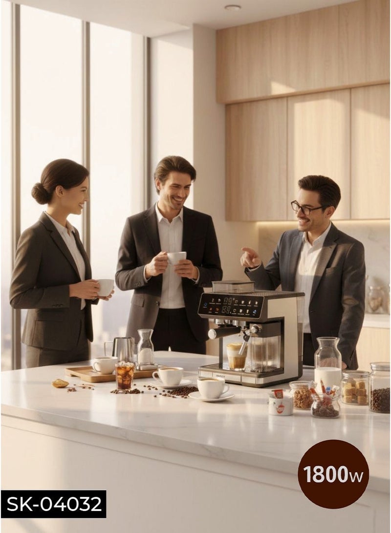 سوكاني ماكينة اسبريسو، ماكينة قهوة اسبريسو أوتوماتيكية 4 في 1، 1800 واط/2.6 لتر، ماكينة صنع قهوة الكابتشينو/اللاتيه/الإسبريسو/الطحن مع خافق حليب أوتوماتيكي، ضغط مضخة 20 بار، ماكينة صنع قهوة تعمل باللمس للمنزل والمكتب، SK-04032 - Image 4